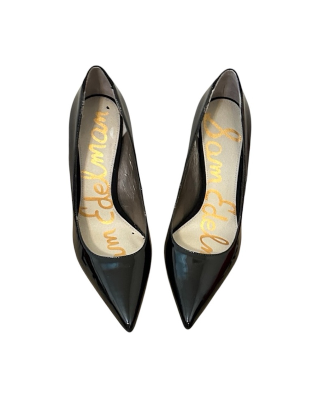 Sam Edelman Black Patent Pointed Toe Pumps - Glossy Finish